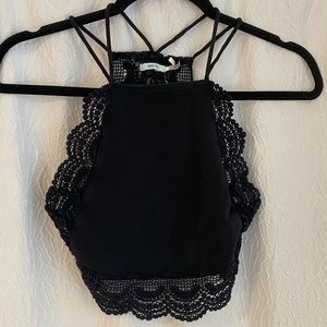Kimchi Blue black crochet backless crop top